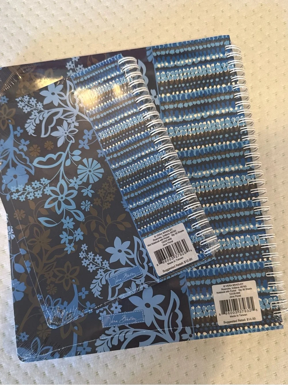 Vera Bradley ‘Java Floral’ Blue Floral & Striped Spiral Notebook Set